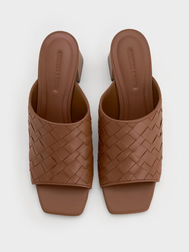 Ivette Woven Heeled Mules, Caramel, hi-res