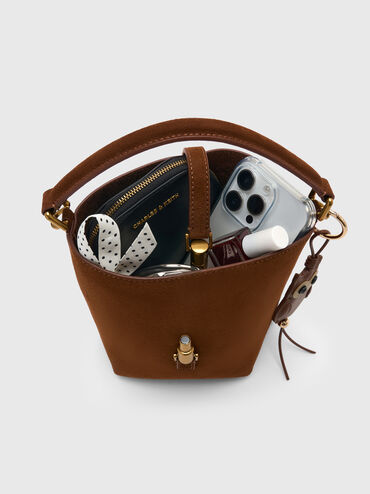 Cesia Metallic-Accent Bucket Bag, Pecan Brown, hi-res