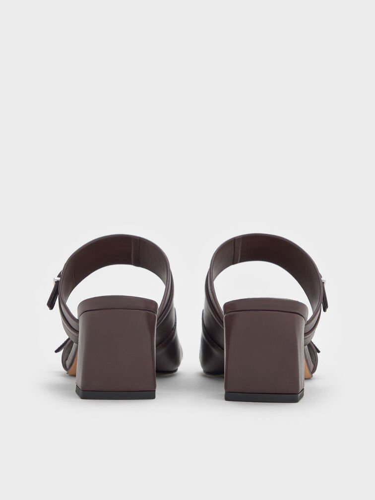 Buckled Double-Strap Heeled Mules, Burgundy, hi-res