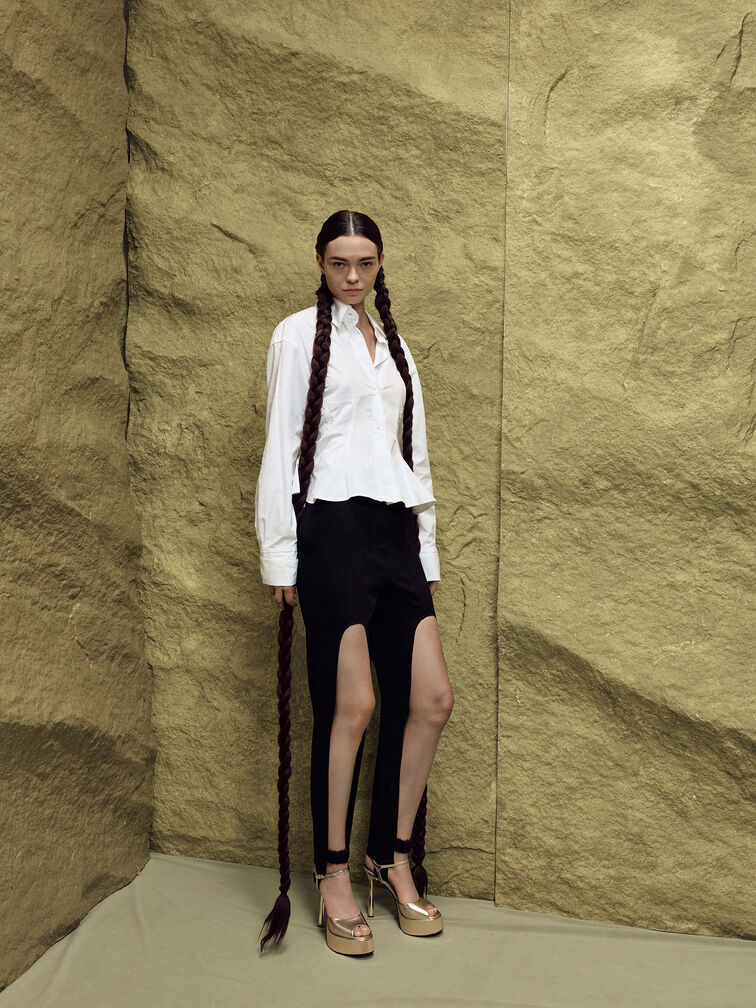 حذاء فرانشيسكا ذو الكعب العالي المفتوح من الأمام والمصنوع من الجلد المعدني, ذهبي, hi-res