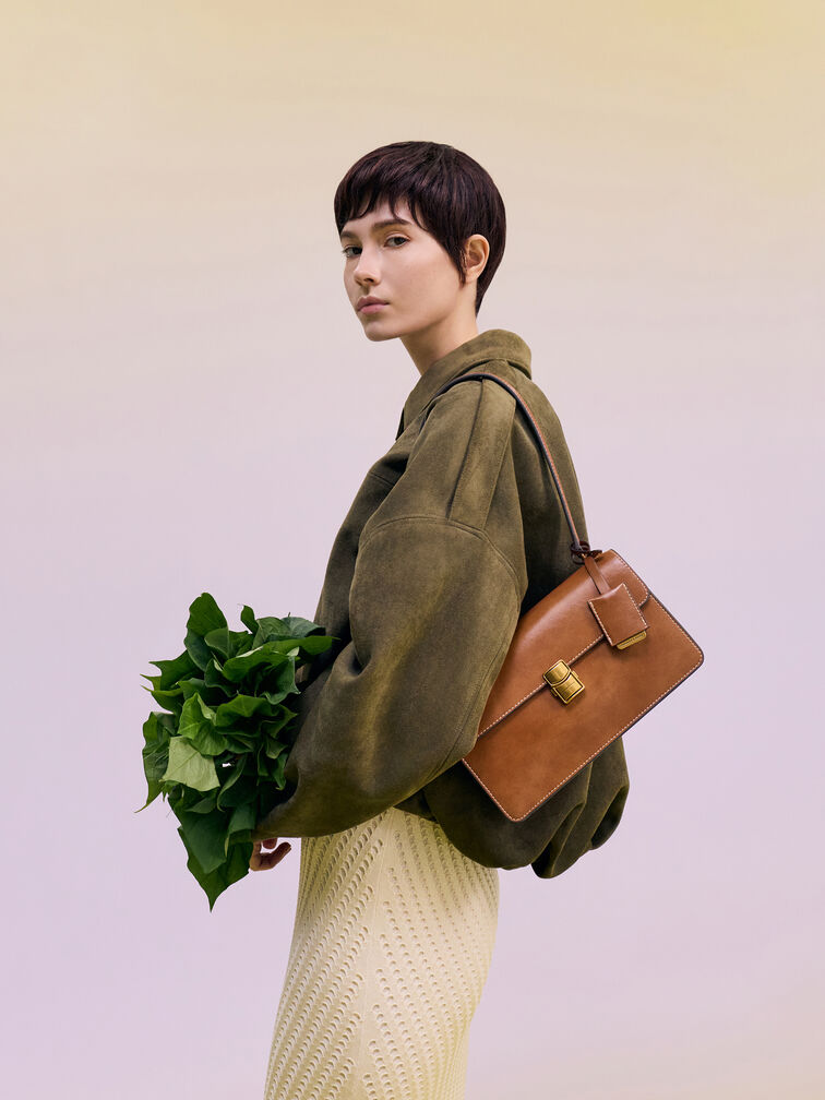 حقيبة كتف من سلسلة حبل أسيلين, بني فاتح ممزّق, hi-res