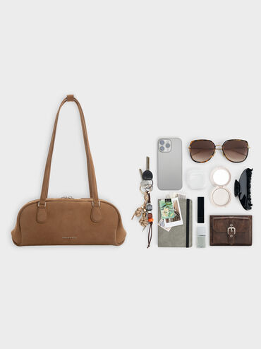 شنطة كتف نيلي شمواه معاد التدوير مستطيلة, بني موكا ناعم, hi-res