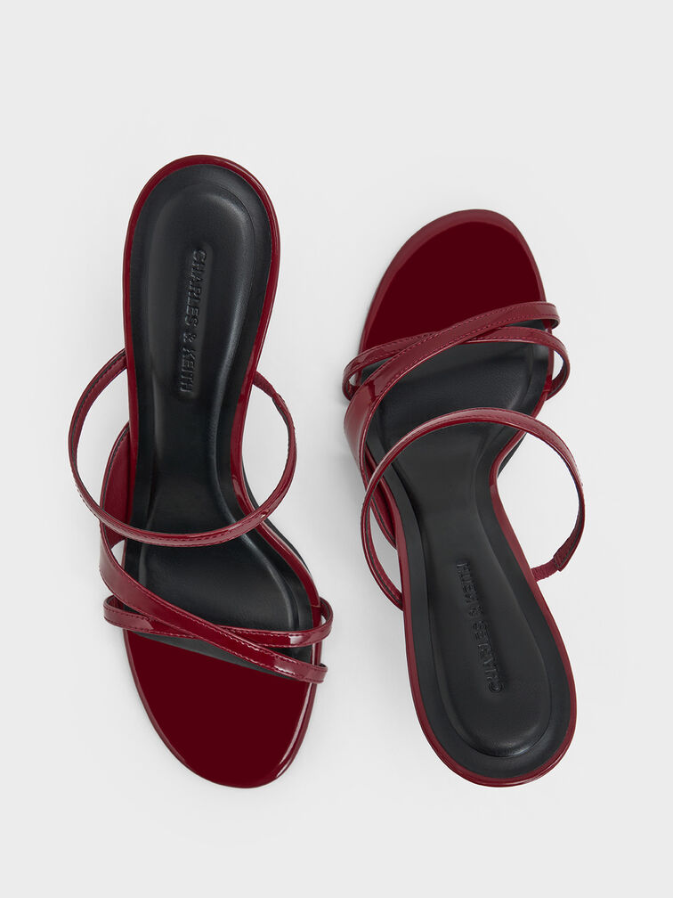 صندل مولز وين لامع بكعب منحوت ومتشابك, أحمر, hi-res