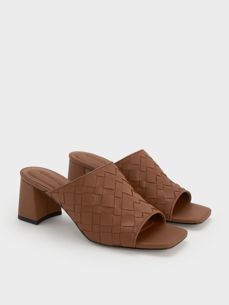 Ivette Woven Heeled Mules, Caramel, hi-res