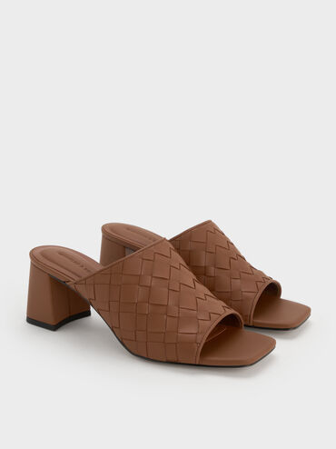 Ivette Woven Heeled Mules, Caramel, hi-res