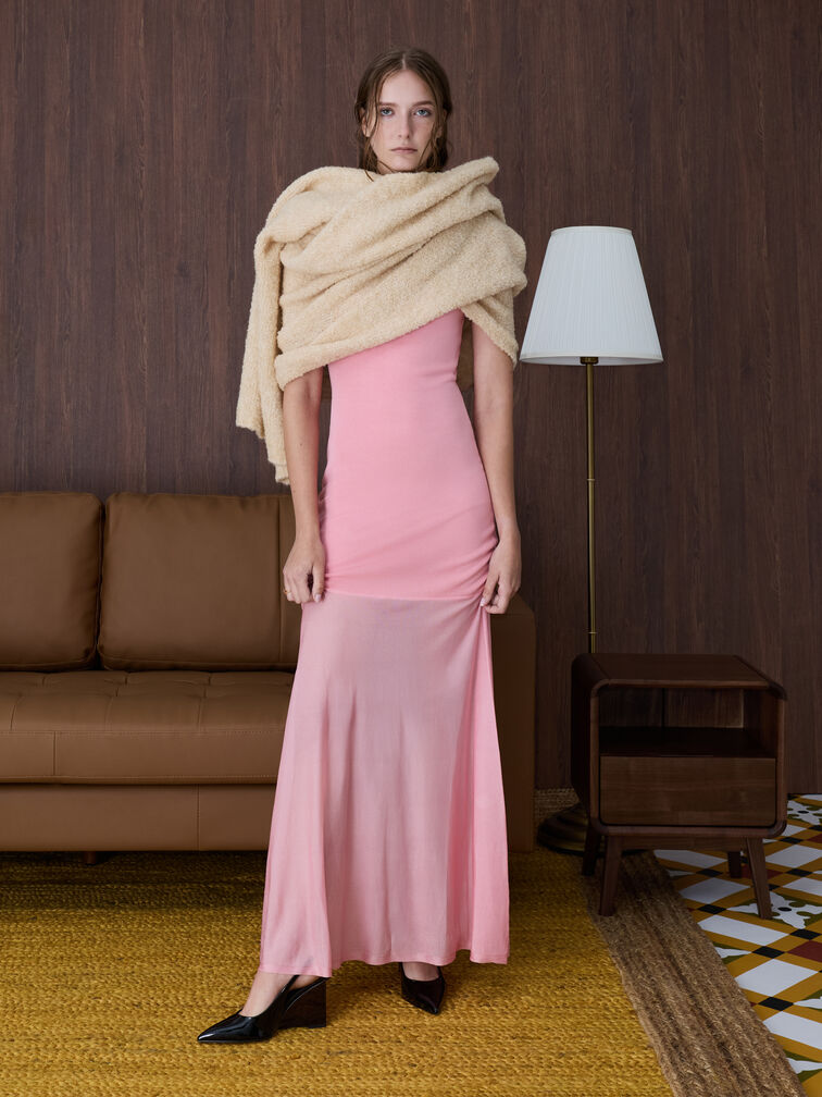 أحذية سلينغ باك من الجلد اللامع بكعب (ويدج) شبه شفاف, أسود براق, hi-res