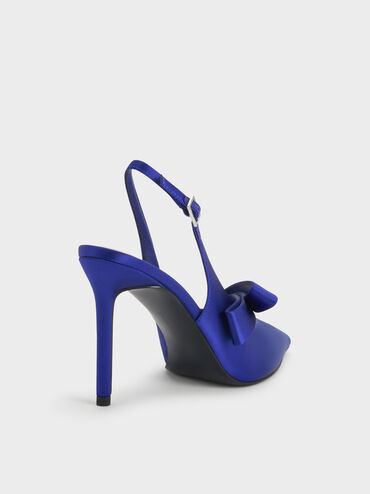 Satin Pleated-Strap Slingback Pumps, Blue, hi-res