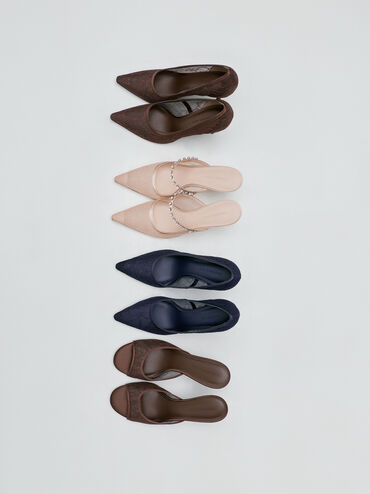 Lace & Satin Crystal Heeled Mules, Nude, hi-res