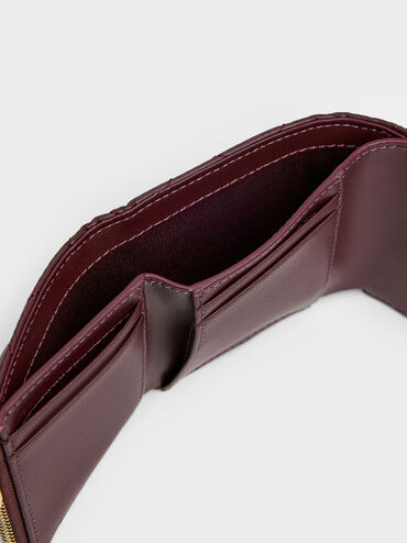 Arrietty Quilted Curved-Flap Wallet, Wineberry Red, hi-res