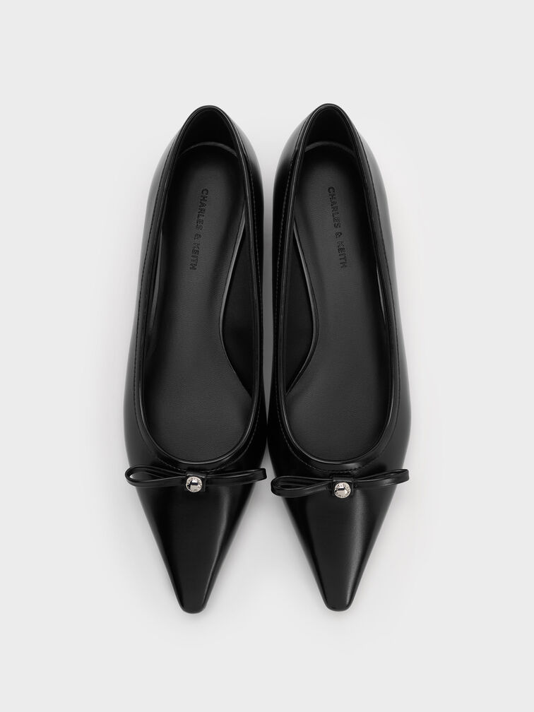 Bow Pointed Ballet Flats, Black, hi-res