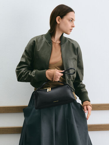 حقيبة كتف دينا بحزام مزدوج, أسود, hi-res