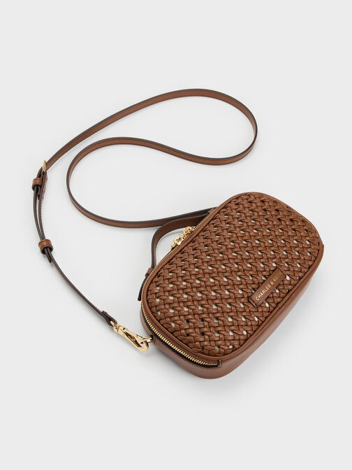 Azure Woven Crossbody Bag, Chocolate, hi-res