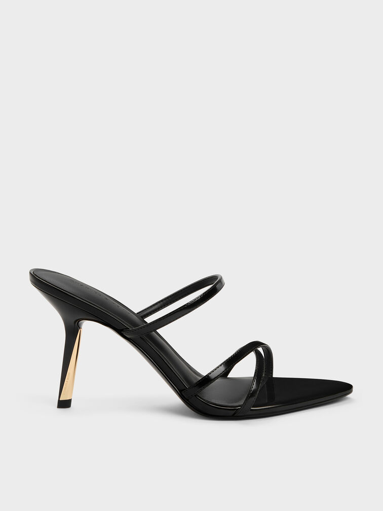 Taylen Strappy Heeled Mules, Black Boxed, hi-res