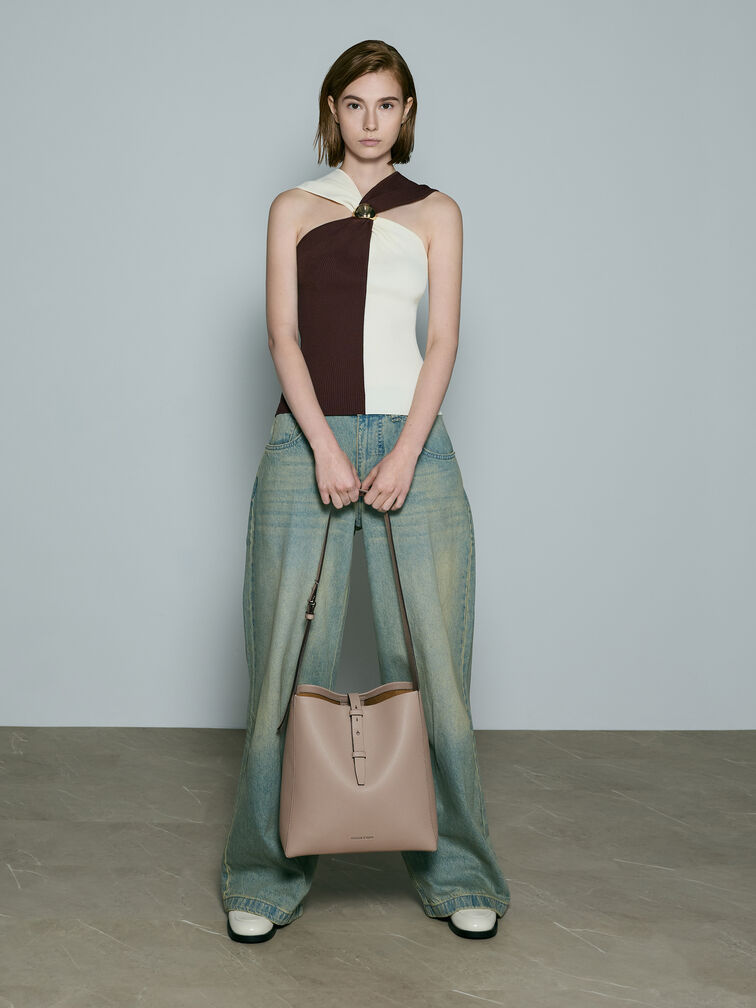 Beryl Belted Hobo Bag, Taupe, hi-res