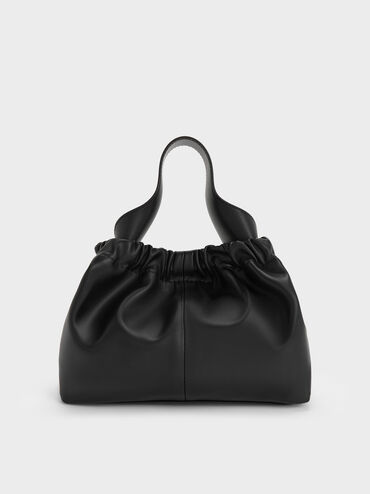 Ally Ruched Chain-Handle Bag, Black, hi-res
