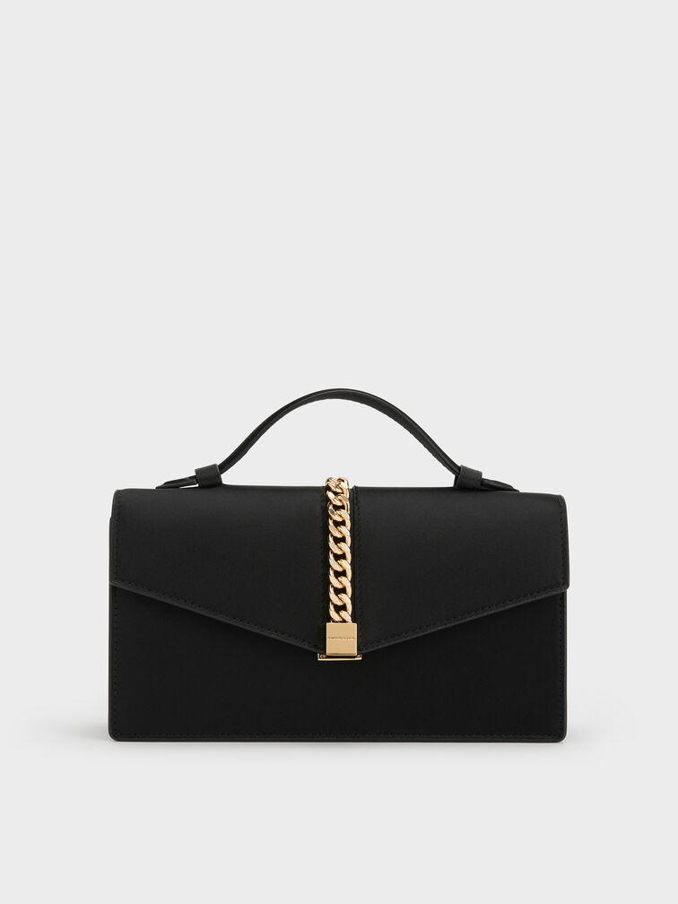 Taisia Chain Envelope Bag, Black, hi-res