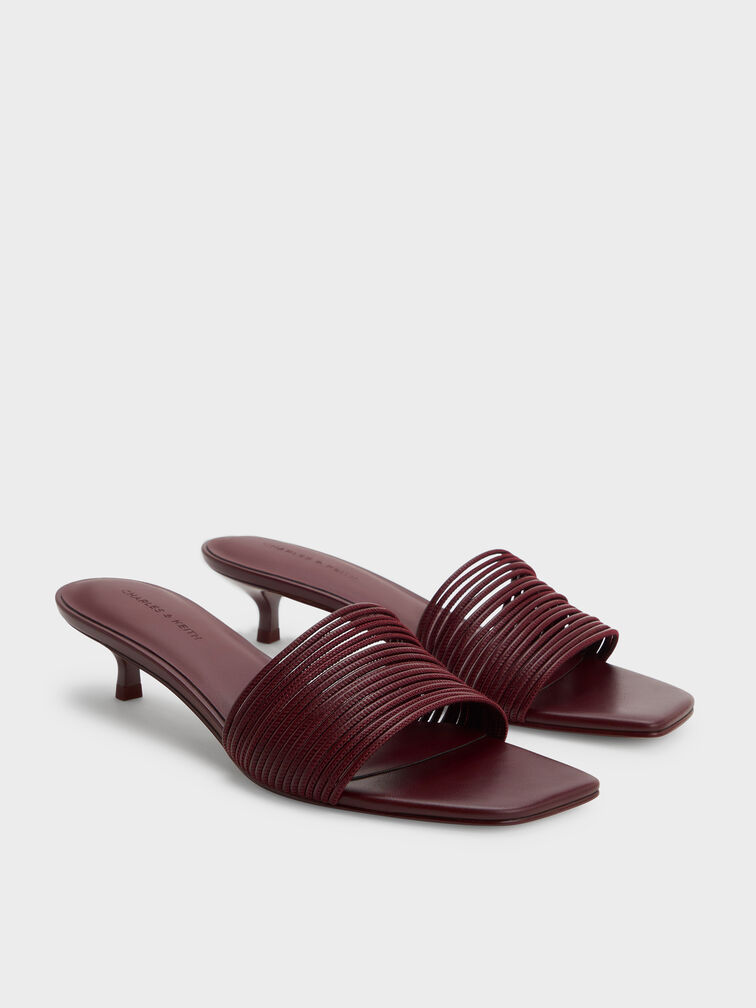 Fianna Strappy Kitten-Heel Mules, Burgundy, hi-res
