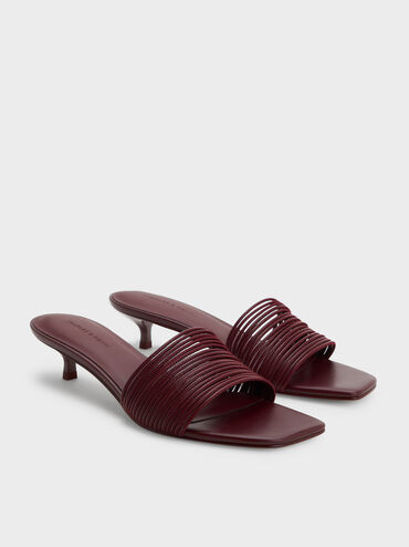 Fianna Strappy Kitten-Heel Mules, Burgundy, hi-res