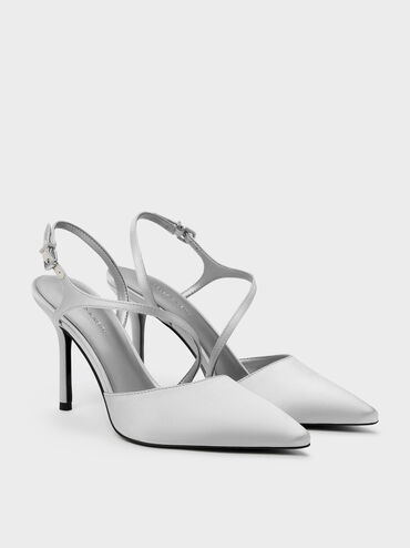 Cordelia Pointed Slingback Pumps, Silver, hi-res