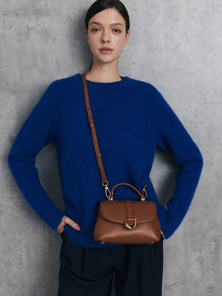 Gabine Leather Top Handle Bag, Chocolate, hi-res