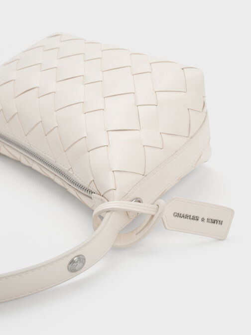 حقيبة كتف إيفيت بتصميم منسوج, كريمي, hi-res