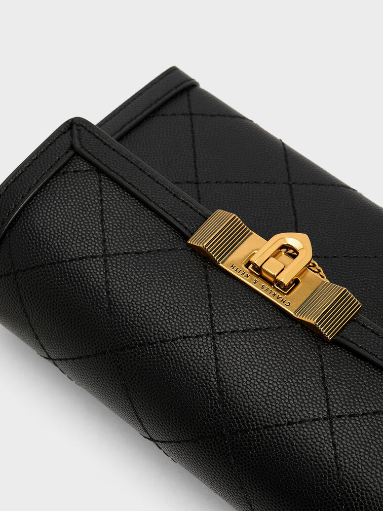 حقيبة كلاتش تالولا مبطنة بقفل كبس, أسود, hi-res