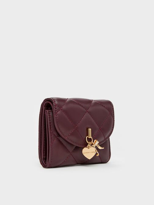 Arrietty Quilted Curved-Flap Wallet, Wineberry Red, hi-res