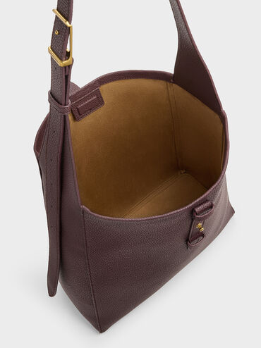 شنطة هوبو بريل بجلد معاد تدويره وحزام, أحمر توتي فاخر, hi-res