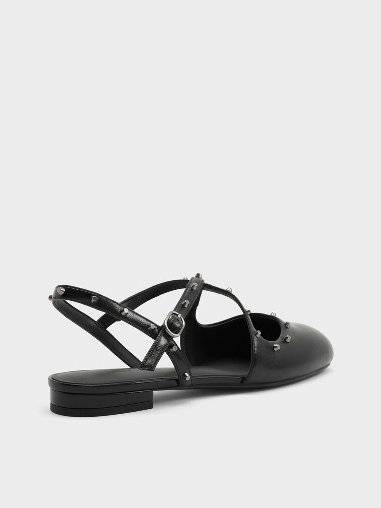 Studded Crossover Slingback Flats, Black, hi-res