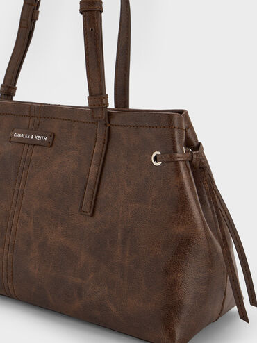 Noane Elongated-Handle Shoulder Bag, Distressed Coffee, hi-res