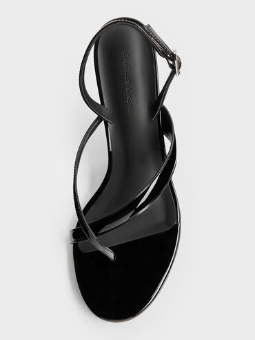 Patent Stiletto Thong Sandals, Black Patent, hi-res