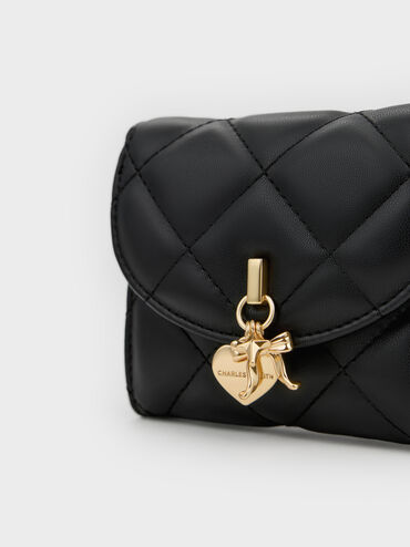 Arrietty Quilted Curved-Flap Wallet, Black, hi-res