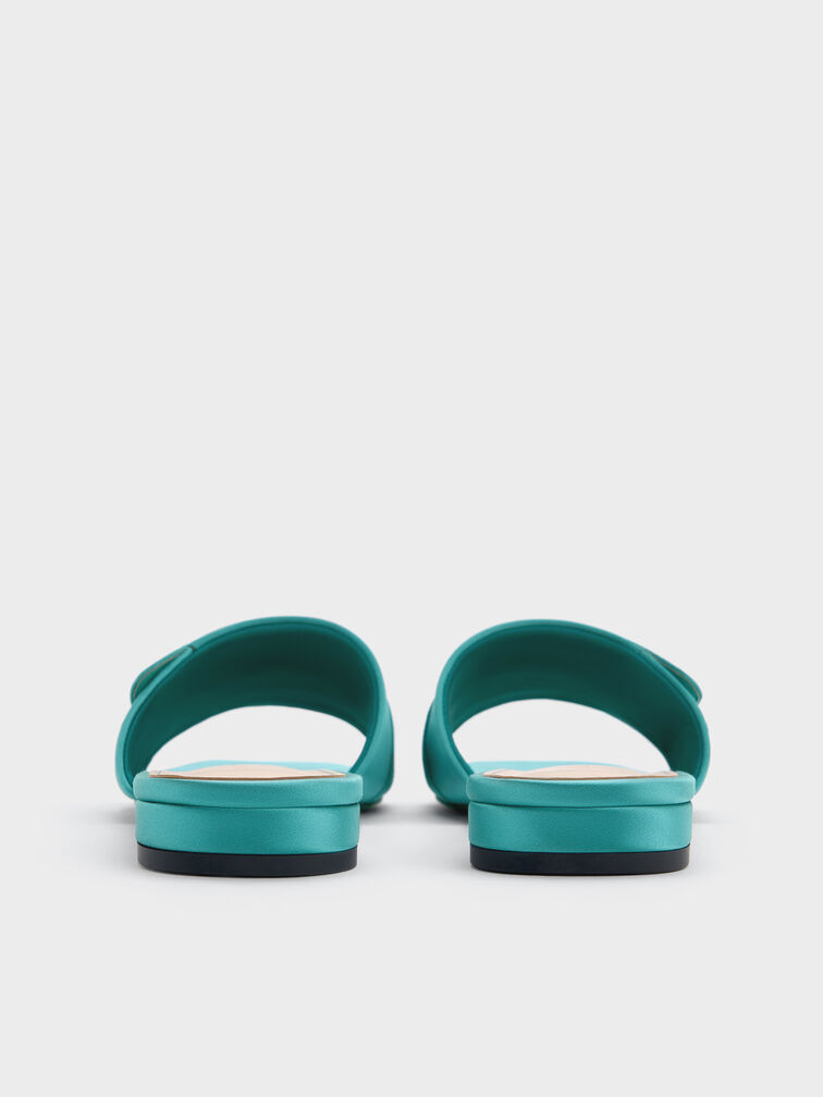 Teardrop-Crystal Buckled Slide Sandals, Teal, hi-res