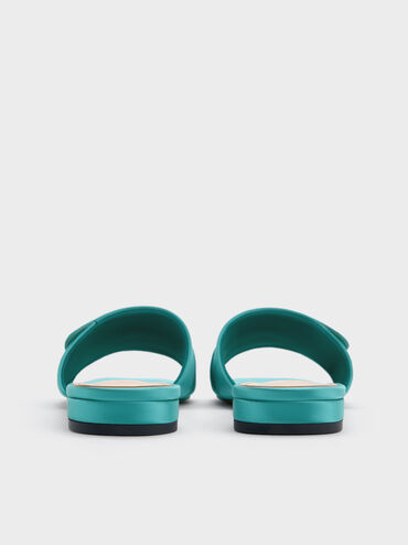 Teardrop-Crystal Buckled Slide Sandals, Teal, hi-res