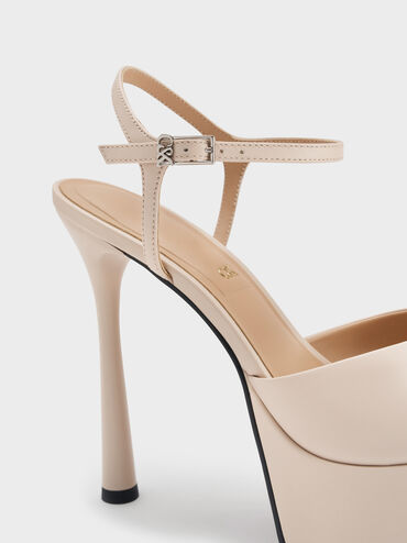 Francesca Leather Peep-Toe Platform Heels, Oat, hi-res