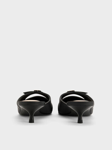Crystal-Buckle Pointed-Toe Kitten-Heel Mules, Black, hi-res