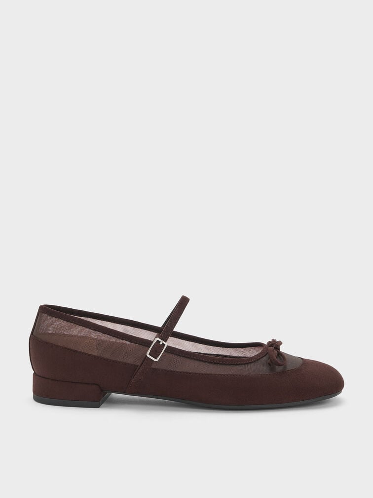 Mulligan Faux Suede & Mesh Mary Janes, Dark Brown Textured, hi-res