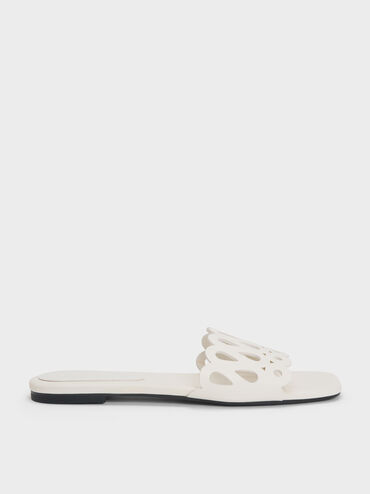 Cut-Out Slide Sandals, White, hi-res