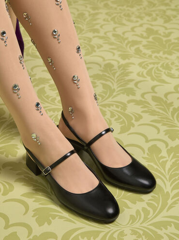 Slingback Mary Jane Pumps, Black, hi-res