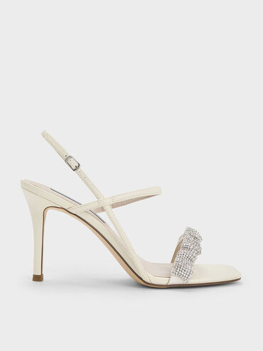 Gem-Embellished Stiletto Sandals, Cream, hi-res