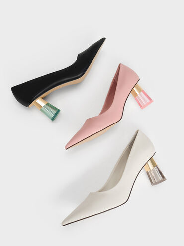 Oleana Metallic-Accent Clear Heel Pumps, Black, hi-res