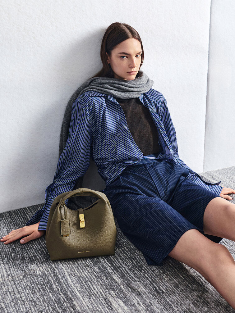 Chance Turn-Lock Bucket Bag, Deep Olive, hi-res