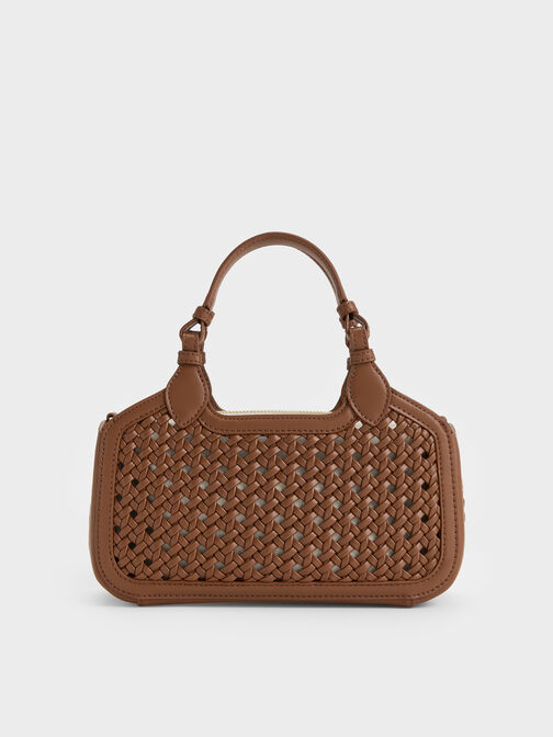 Mini Azure Woven Tote Bag, Chocolate, hi-res