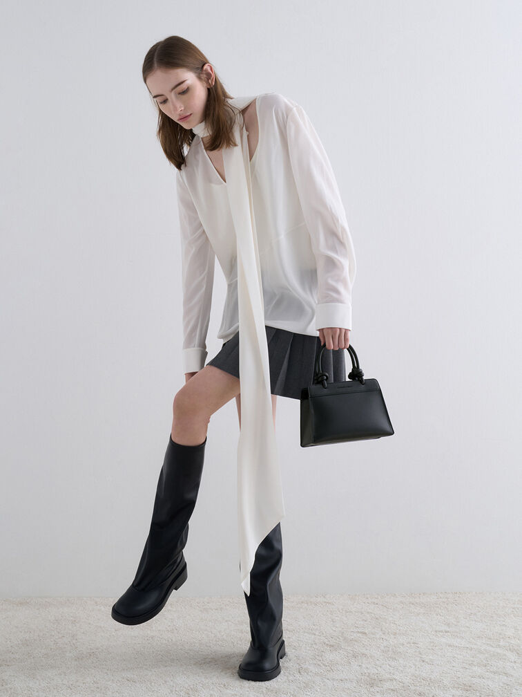 حقيبة توت سابين بيد معقودة وتفاصيل ناعمة, أسود عميق, hi-res