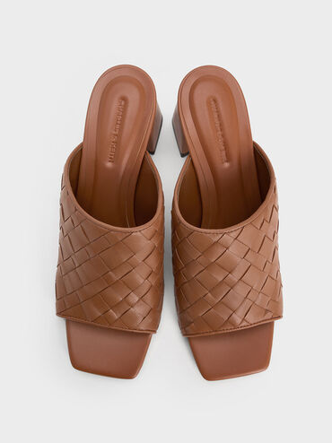 Ivette Woven Heeled Mules, Brown, hi-res