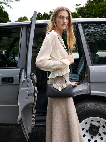 Lilibet Snake-Print Elongated Top Handle Bag, Animal Print Natural, hi-res