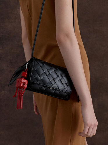Ivette Woven Crossbody Bag, Noir, hi-res