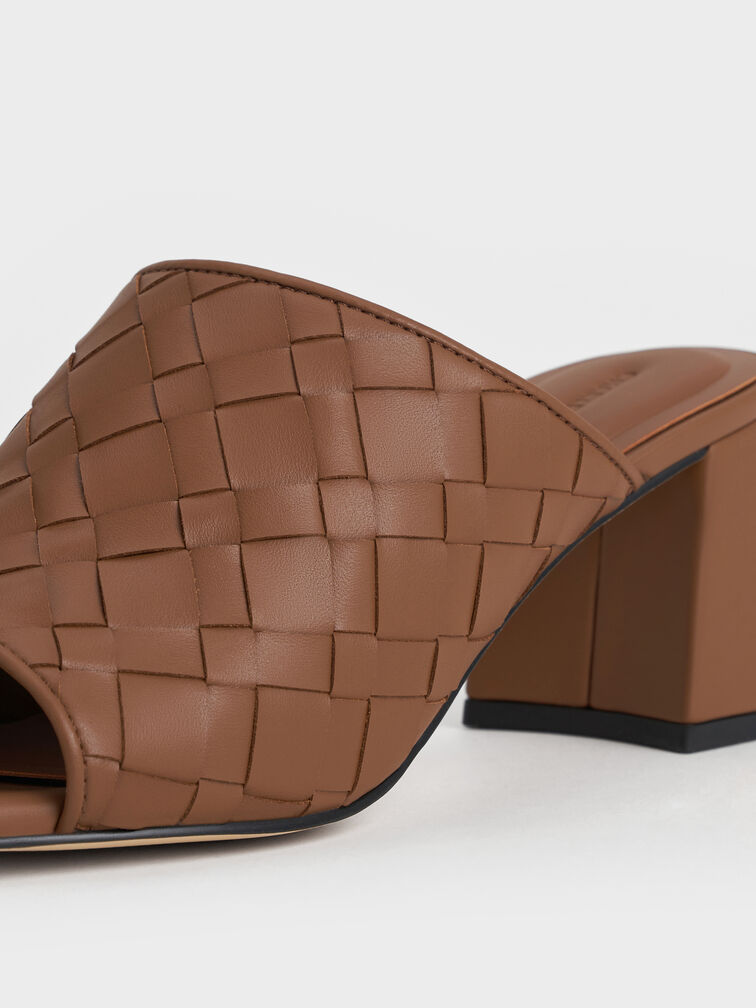 Ivette Woven Heeled Mules, Caramel, hi-res