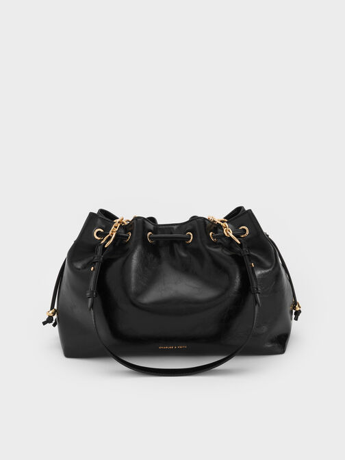 Moxie Drawstring Bucket Bag, Black, hi-res