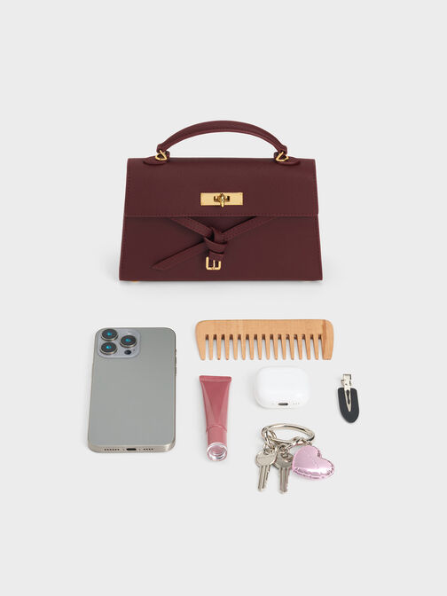 Tricha Knotted-Belt Top Handle Bag, Wineberry Red, hi-res